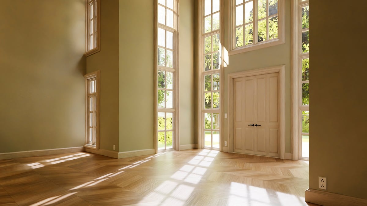 Sunlight falling across clean floors in an empty, freshly finished interior